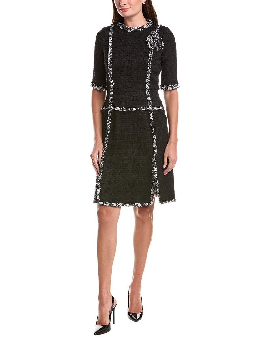 Teri Jon by Rickie Freeman Teri Jon By Rickie Freeman Boucle Silk Chiffon Trim & Corsage Sleeve Dress