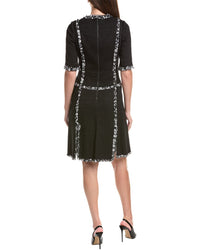 Teri Jon by Rickie Freeman Teri Jon By Rickie Freeman Boucle Silk Chiffon Trim & Corsage Sleeve Dress