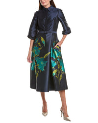 Teri Jon by Rickie Freeman Teri Jon By Rickie Freeman Jacquard Floral Puff Sleeve Belted Shirtdress