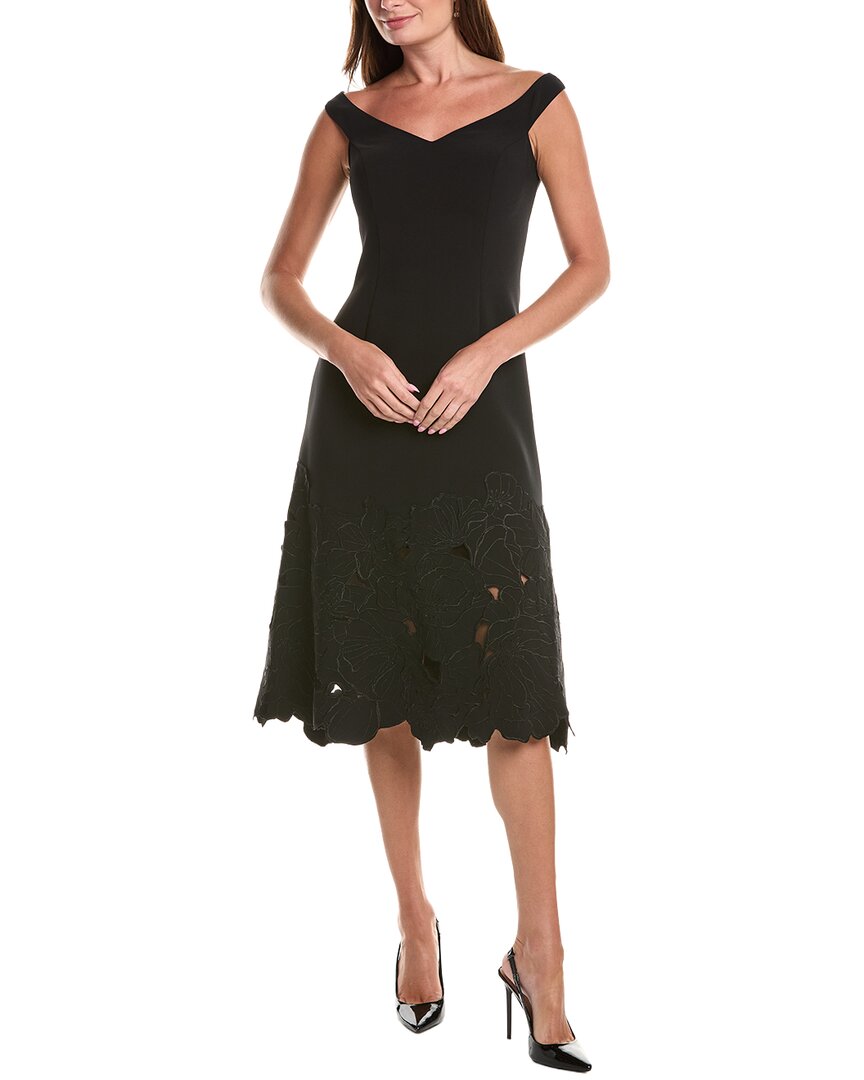 Teri Jon by Rickie Freeman Teri Jon By Rickie Freeman Ponte Flower Motif Lazer Cut Trim Midi Dress