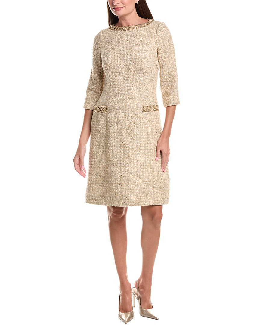 Teri Jon by Rickie Freeman Teri Jon By Rickie Freeman Metallic Boucle Elbow Sleeve Jewel Trim Dress