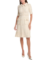 Teri Jon by Rickie Freeman Teri Jon By Rickie Freeman Metallic Tweed Shirt Collar Frayed Trim Dress