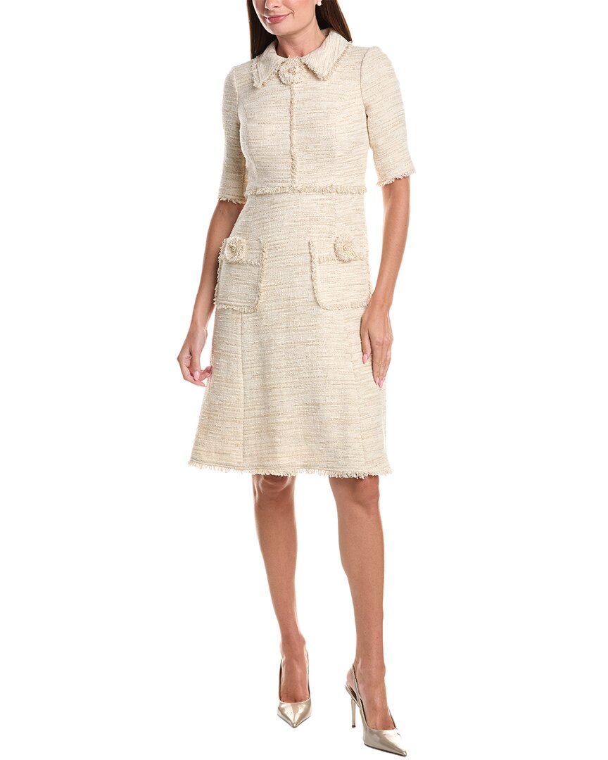 Teri Jon by Rickie Freeman Teri Jon By Rickie Freeman Metallic Tweed Shirt Collar Frayed Trim Dress