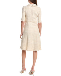 Teri Jon by Rickie Freeman Teri Jon By Rickie Freeman Metallic Tweed Shirt Collar Frayed Trim Dress