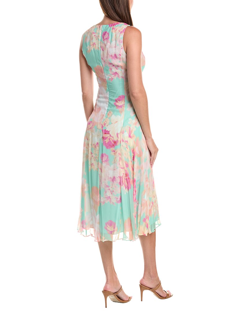 Teri Jon by Rickie Freeman Teri Jon By Rickie Freeman Chiffon Print V-Neck Ruched Front Silk Midi Dress