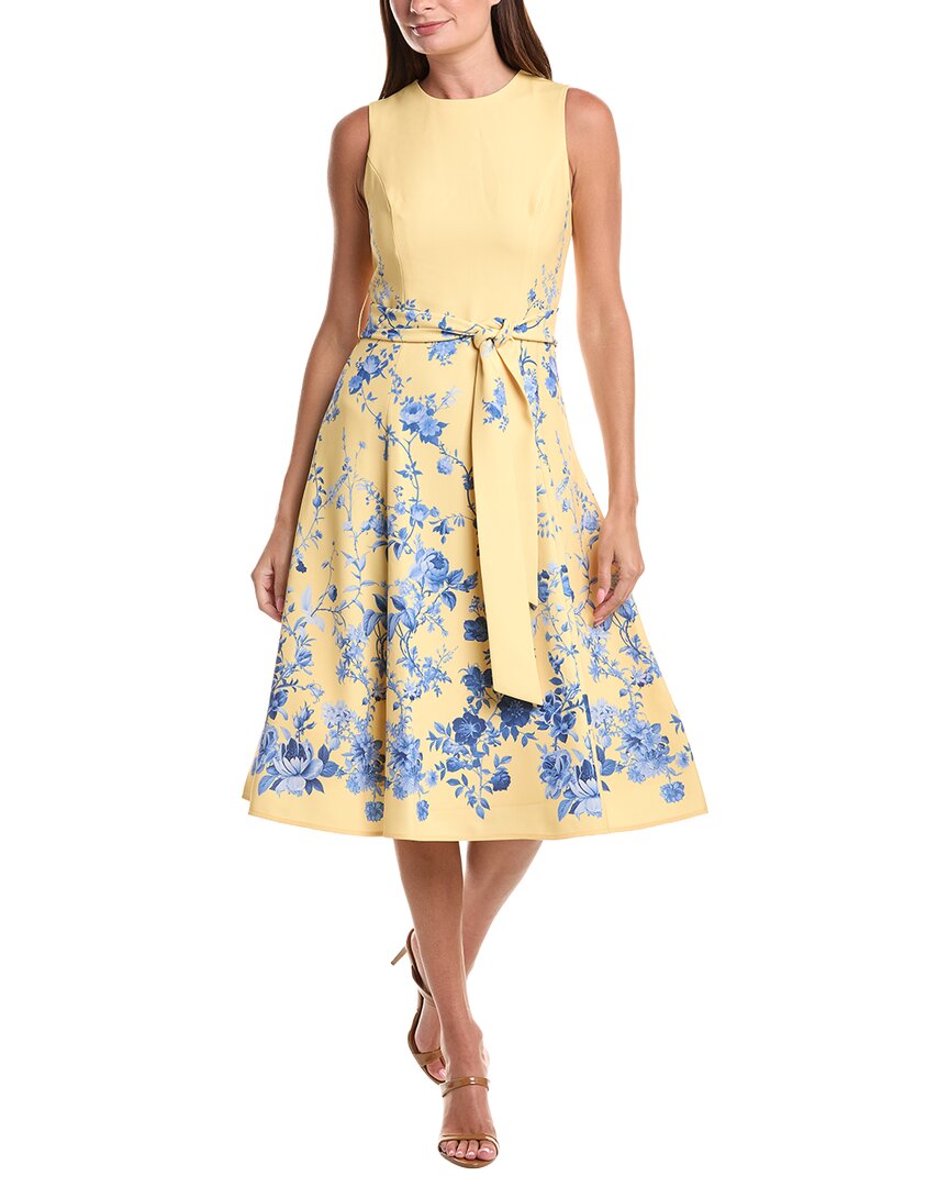 Teri Jon by Rickie Freeman Teri Jon By Rickie Freeman Crepe Floral Border Print Belted Dress