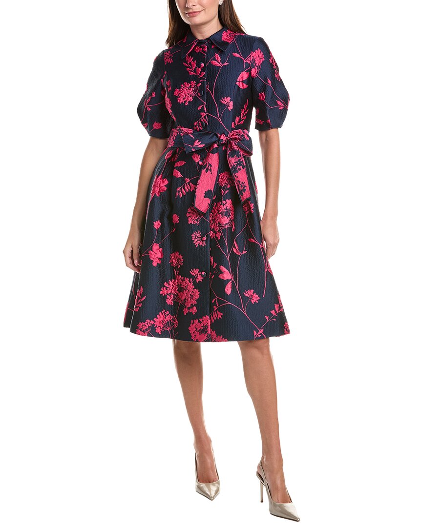 Teri Jon by Rickie Freeman Teri Jon By Rickie Freeman Jacquard Puff Sleeve Floral Silk-Blend Shirtdress