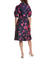 Teri Jon by Rickie Freeman Teri Jon By Rickie Freeman Jacquard Puff Sleeve Floral Silk-Blend Shirtdress