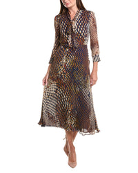 Teri Jon by Rickie Freeman Teri Jon By Rickie Freeman Chiffon Tie Neck Print Silk Midi Dress