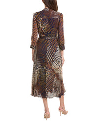 Teri Jon by Rickie Freeman Teri Jon By Rickie Freeman Chiffon Tie Neck Print Silk Midi Dress