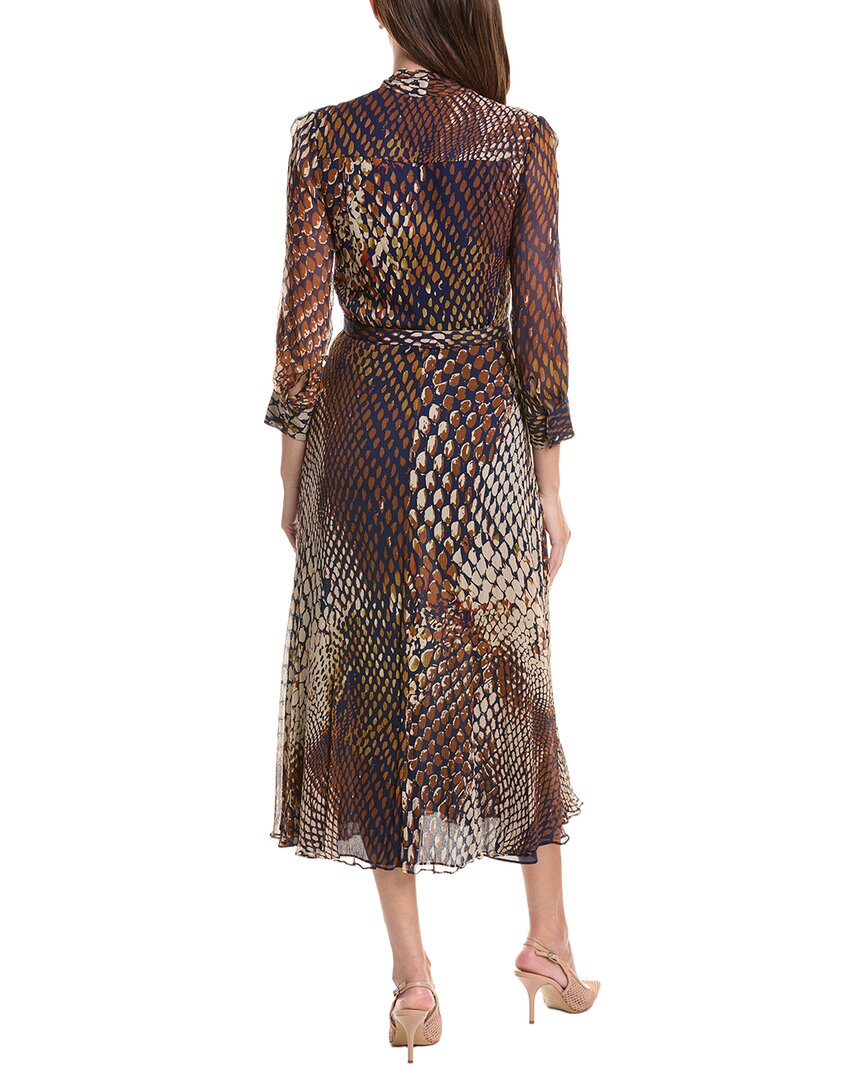 Teri Jon by Rickie Freeman Teri Jon By Rickie Freeman Chiffon Tie Neck Print Silk Midi Dress