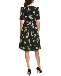 Teri Jon by Rickie Freeman Teri Jon By Rickie Freeman Crepe Daisy Print Pearl-Trim A-Line Dress