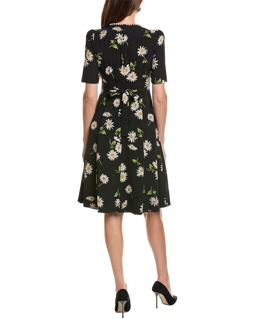 Teri Jon by Rickie Freeman Teri Jon By Rickie Freeman Crepe Daisy Print Pearl-Trim A-Line Dress