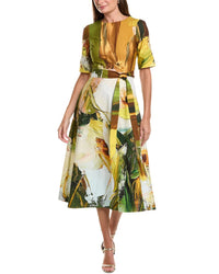 Teri Jon by Rickie Freeman Teri Jon By Rickie Freeman Apron V-Back Watercolor Print A-Line Dress