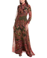 Teri Jon by Rickie Freeman Teri Jon By Rickie Freeman Chiffon Paisley Pleated Skirt Scarf Neck Maxi Dress