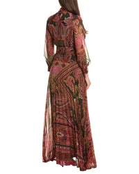 Teri Jon by Rickie Freeman Teri Jon By Rickie Freeman Chiffon Paisley Pleated Skirt Scarf Neck Maxi Dress