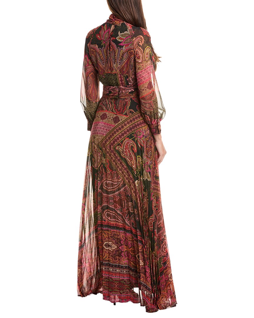 Teri Jon by Rickie Freeman Teri Jon By Rickie Freeman Chiffon Paisley Pleated Skirt Scarf Neck Maxi Dress
