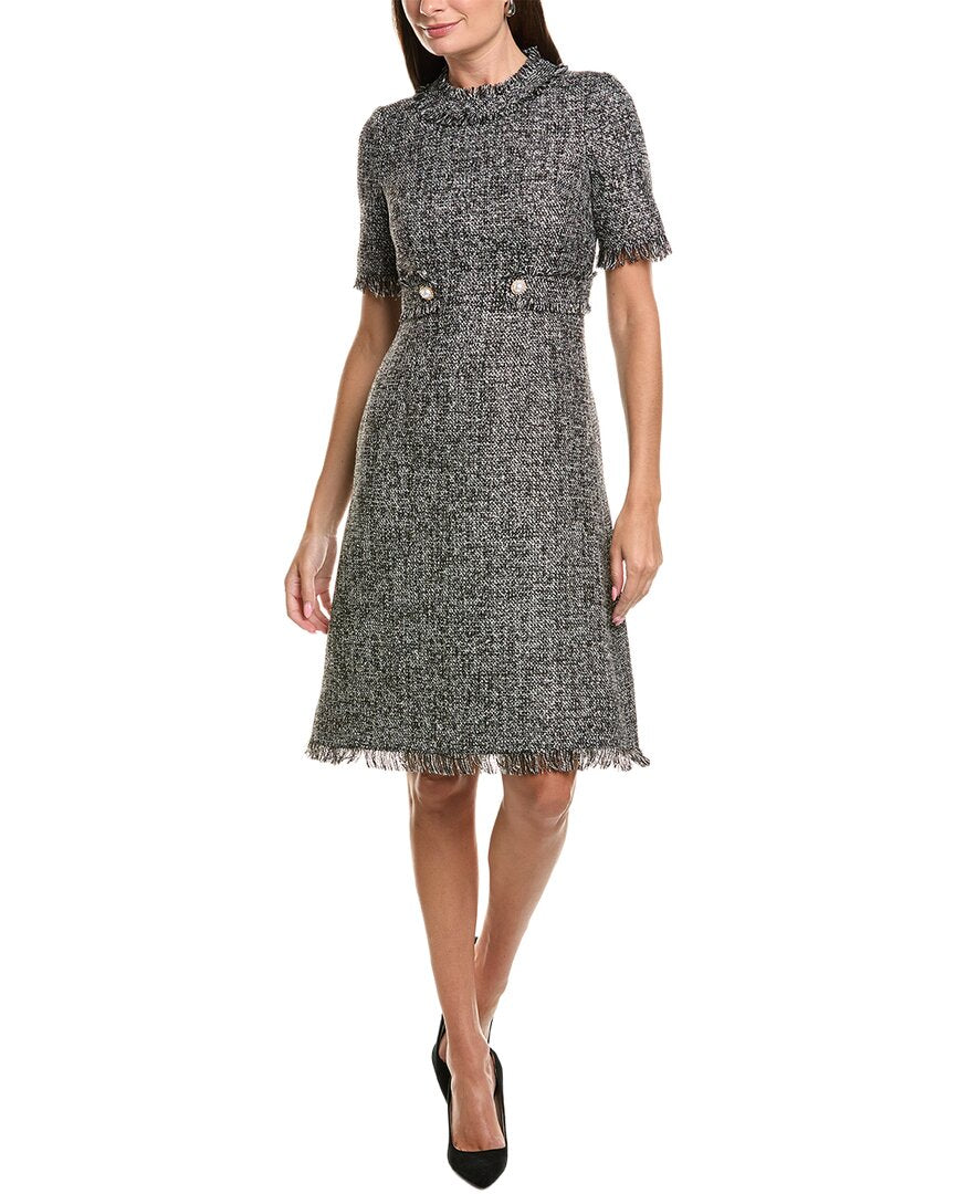 Teri Jon by Rickie Freeman Teri Jon By Rickie Freeman Sparkle Tweed Fringe Trim A-Line Dress