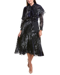 Teri Jon by Rickie Freeman Teri Jon By Rickie Freeman Floral Velvet Dress Tie-Neck Cape Dress