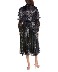 Teri Jon by Rickie Freeman Teri Jon By Rickie Freeman Floral Velvet Dress Tie-Neck Cape Dress