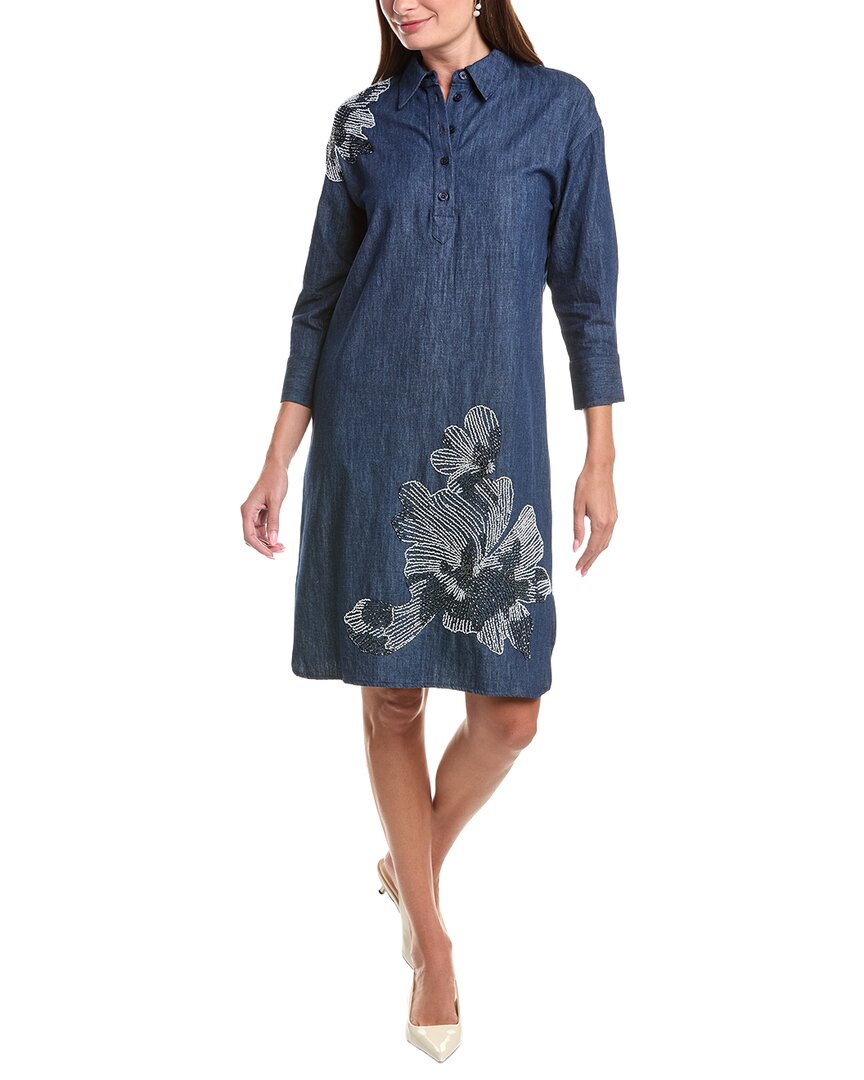 Teri Jon by Rickie Freeman Teri Jon By Rickie Freeman Denim Beaded Trim Tunic Dress