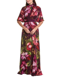 Teri Jon by Rickie Freeman Teri Jon By Rickie Freeman Chiffon Floral Flutter Sleeve Maxi Gown