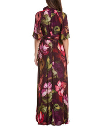 Teri Jon by Rickie Freeman Teri Jon By Rickie Freeman Chiffon Floral Flutter Sleeve Maxi Gown