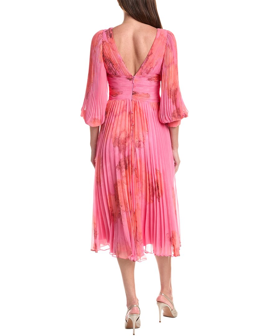 Teri Jon by Rickie Freeman Teri Jon By Rickie Freeman Printed Chiffon Pleated Full Sleeve V-Neck Dress