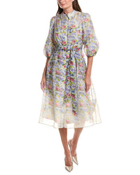 Teri Jon by Rickie Freeman Teri Jon By Rickie Freeman Print 3/4-Sleeve Silk & Linen-Blend Shirtdress