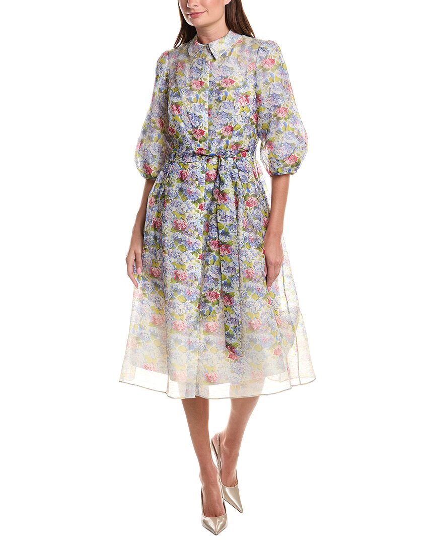 Teri Jon by Rickie Freeman Teri Jon By Rickie Freeman Print 3/4-Sleeve Silk & Linen-Blend Shirtdress