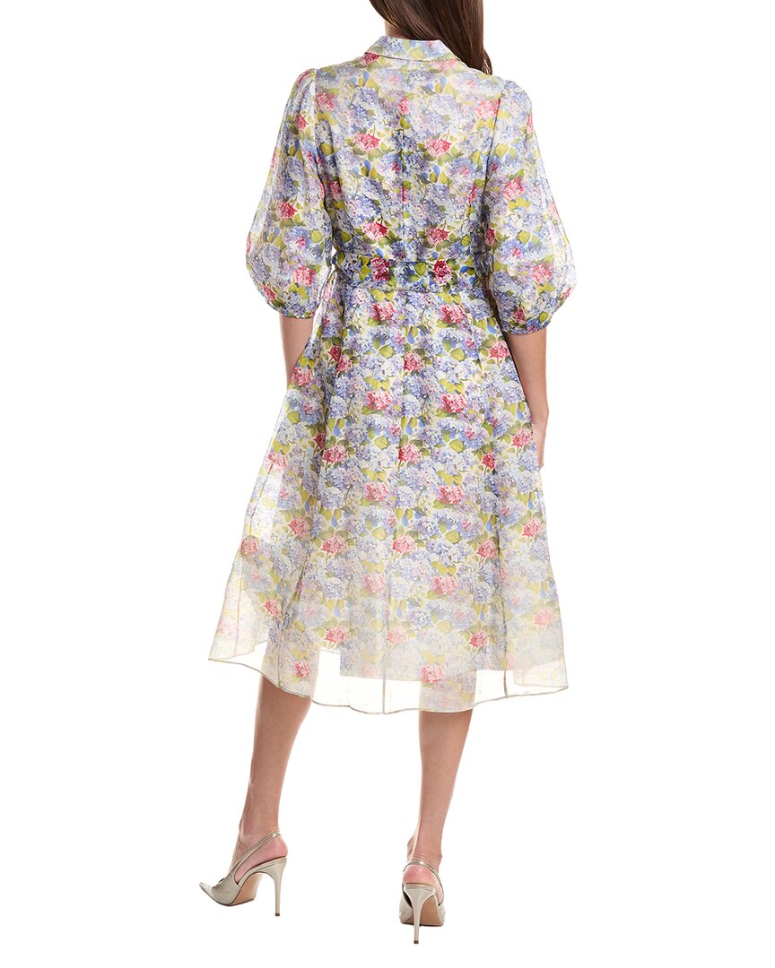 Teri Jon by Rickie Freeman Teri Jon By Rickie Freeman Print 3/4-Sleeve Silk & Linen-Blend Shirtdress