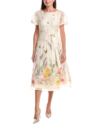 Teri Jon by Rickie Freeman Teri Jon By Rickie Freeman Print Silk & Linen-Blend Midi Dress