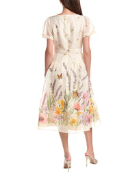 Teri Jon by Rickie Freeman Teri Jon By Rickie Freeman Print Silk & Linen-Blend Midi Dress