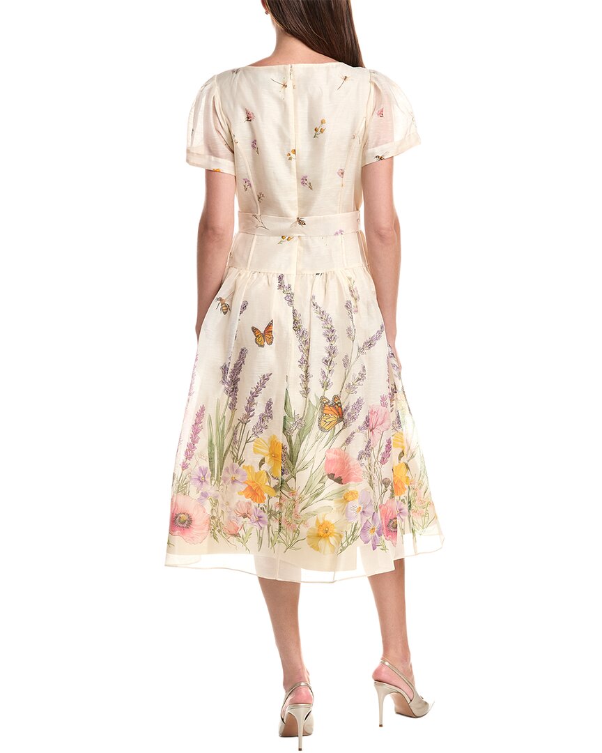 Teri Jon by Rickie Freeman Teri Jon By Rickie Freeman Print Silk & Linen-Blend Midi Dress