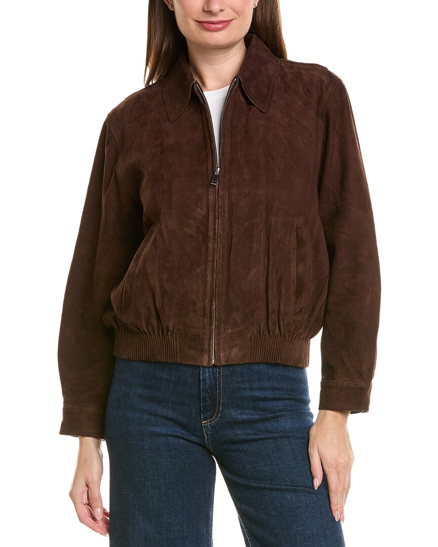 Neiman Marcus Zip Up Collared Suede Jacket