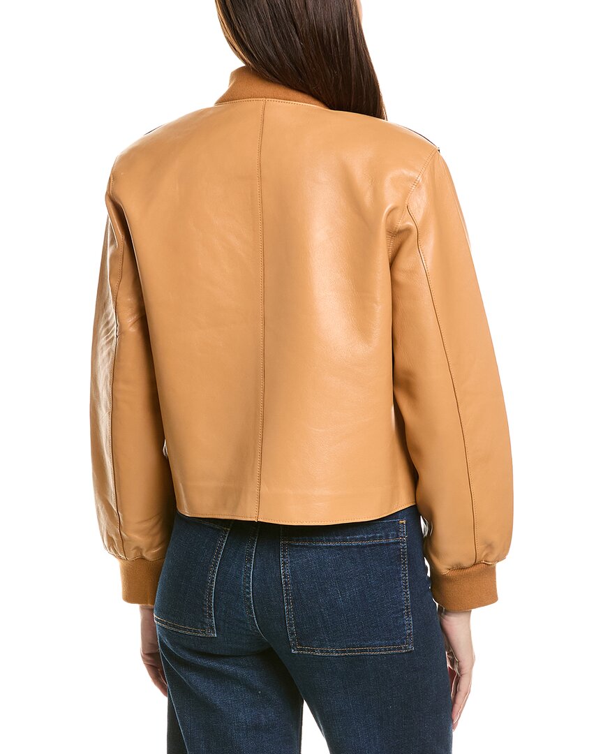 Neiman Marcus Cropped Zip Front Leather Bomber Jacket