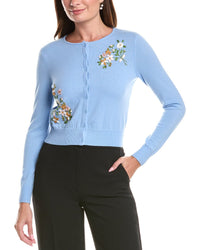 Teri Jon by Rickie Freeman Teri Jon By Rickie Freeman Flower Embroidered Wool & Cashmere-Blend Cardigan