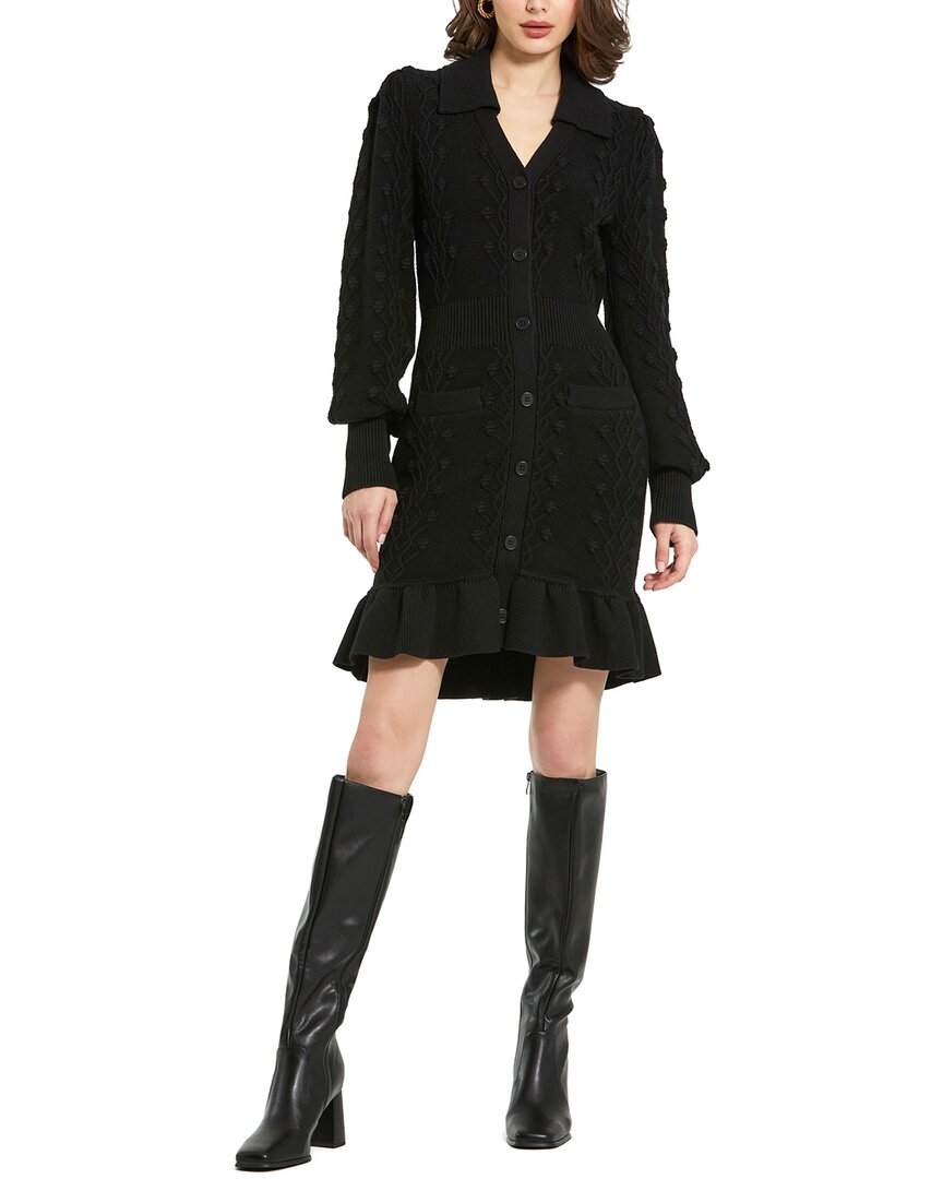 Mac Duggal Bobble Knit Button Mini Dress Black
