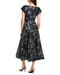 Lela Rose Metallic Floral Jacquard Seam Detail Silk-Blend Sheath Dress