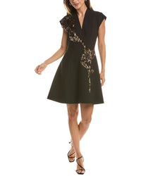 Lela Rose Fishing Lures Embroidered Stretch Twill Dress