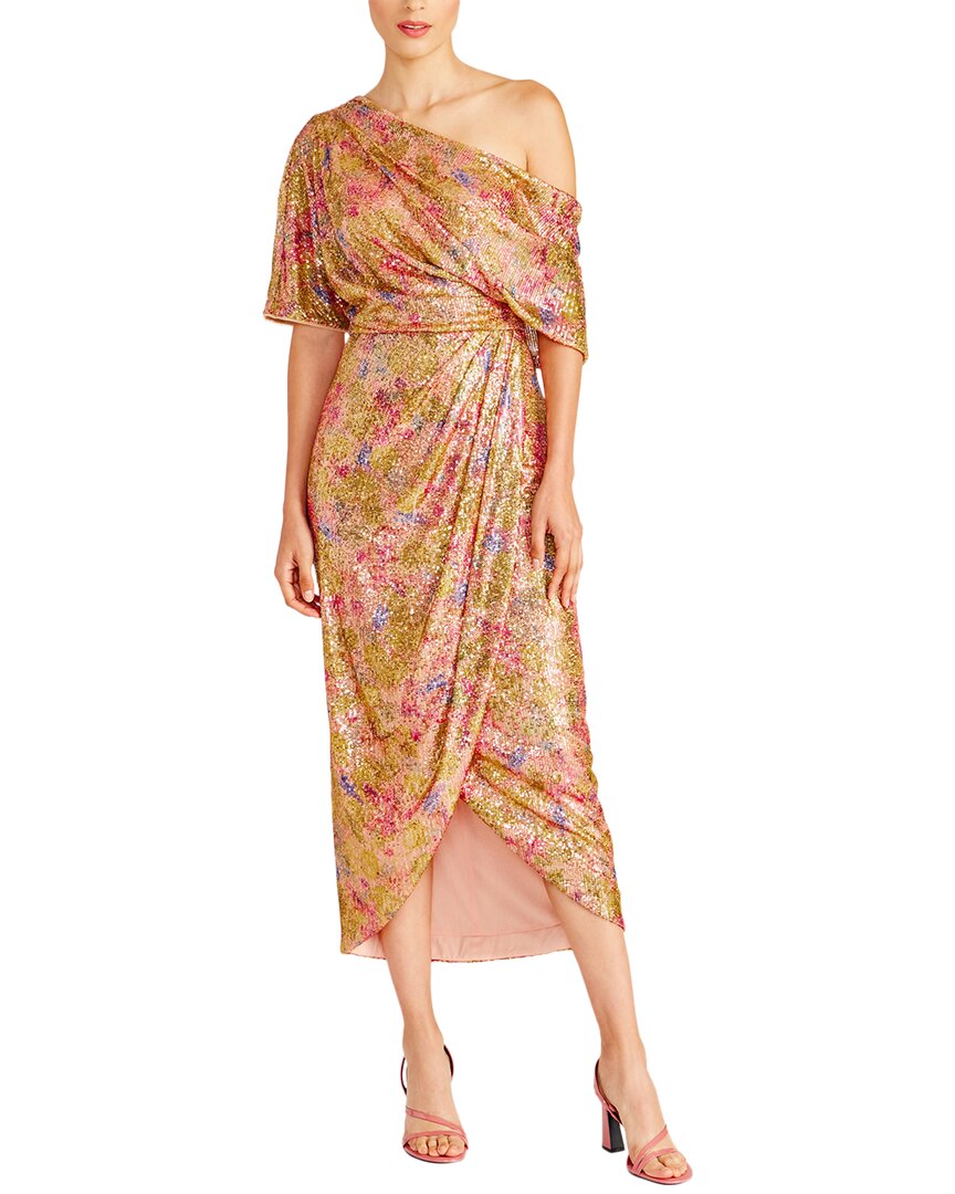 Theia Jade Draped High Low Gown Blue