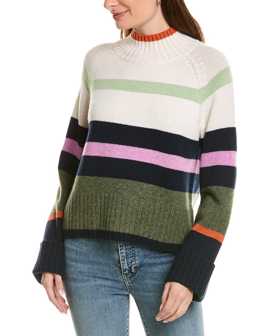 Autumn Cashmere Engineered Stripe Boxy Mock Neck 100% Cashmere Sweater