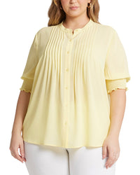 Nydj Plus S/S Pleated Peasant Blouse