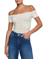L’Agence Baliegh Off-The-Shoulder Ruched Bodysuit