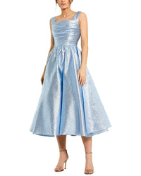 Mac Duggal Square Neck Sleeveless Metallic Midi Dress