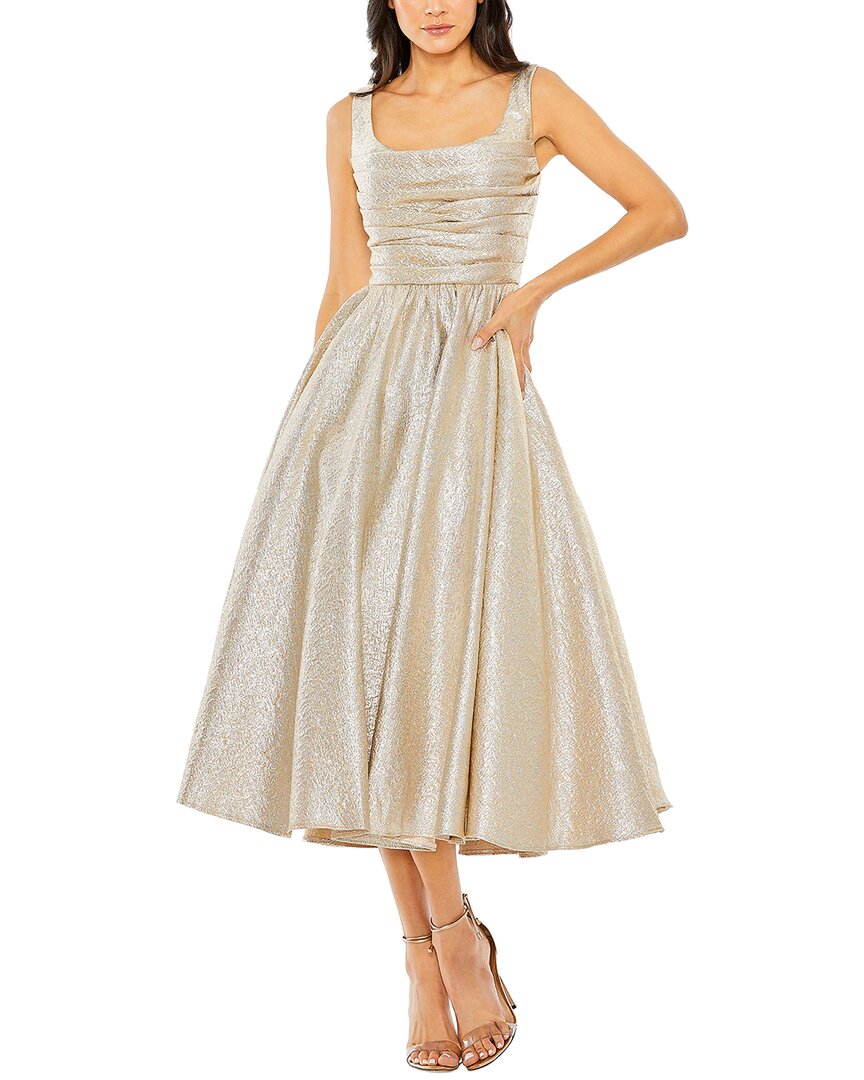 Mac Duggal Square Neck Sleeveless Metallic Midi Dress