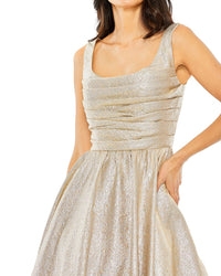 Mac Duggal Square Neck Sleeveless Metallic Midi Dress