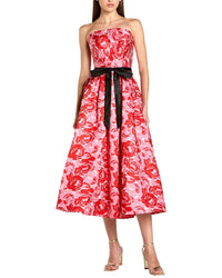 Mac Duggal Floral Strapless Brocade Midi Dress