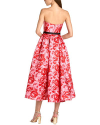 Mac Duggal Floral Strapless Brocade Midi Dress