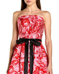 Mac Duggal Floral Strapless Brocade Midi Dress
